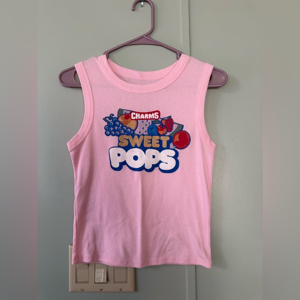Women's Graphic Print Logo Tank Top Pink Multicolor Summer Shirt Size Small